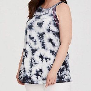 Torrid Embroidered, Keyhole, Tie Dye, High Neck Racer Plus Size 1, Teal Blue